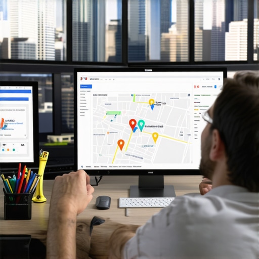 SEO analyst reviewing Google Maps performance metrics with Greensboro cityscape