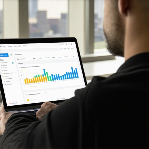 Person reviewing local SEO analytics on a laptop with Greensboro cityscape.