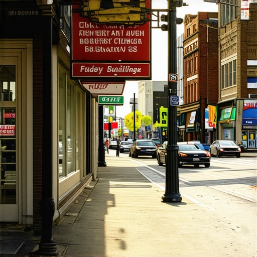 Vibrant street scene in Greensboro showcasing local businesses during daytime