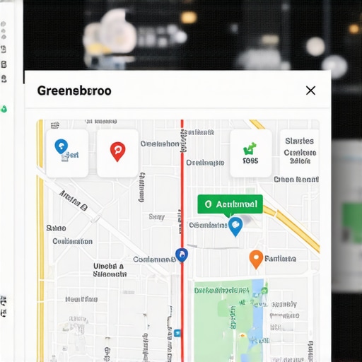 Greensboro Local SEO Map Optimization Digital map interface highlighting Greensboro with SEO and analytics icons.
