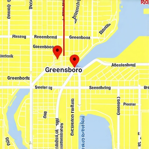 Map of Greensboro neighborhoods and businesses for SEO strategies.