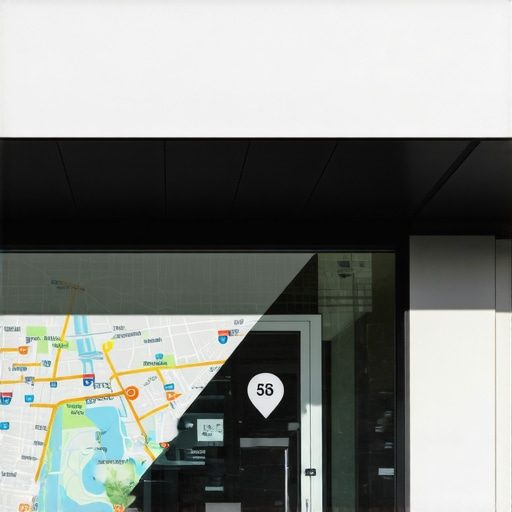 Modern Greensboro storefront overlaid with digital map and SEO icons