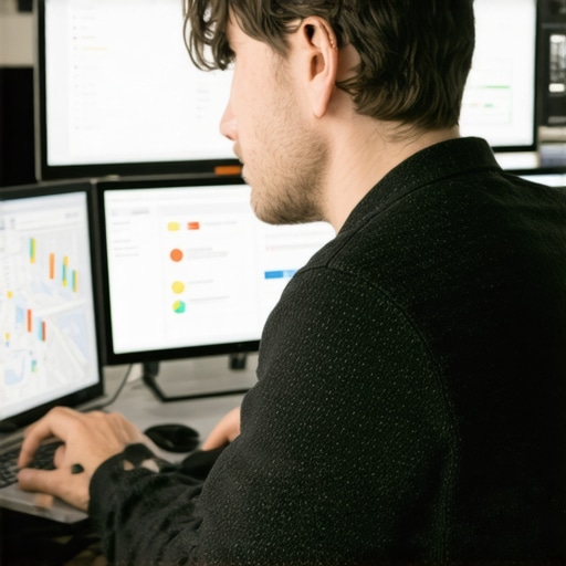 Expert in Local SEO Maintenance Tools Digital marketer analyzing local SEO and maps optimization data on multiple screens.