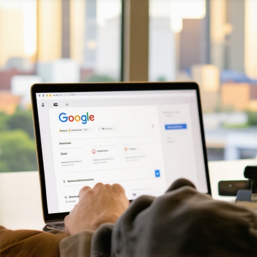 Person editing Google My Business profile on laptop with Greensboro skyline