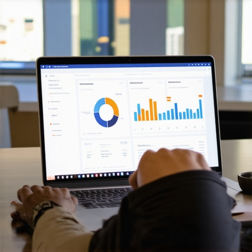 Managing Greensboro Local SEO Tools Person analyzing local SEO metrics for Greensboro on a laptop with cityscape behind