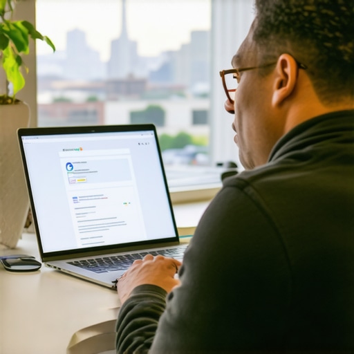 Business owner updating Google My Business listing with Greensboro cityscape background.