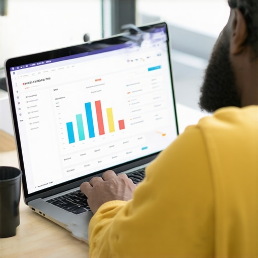 Person reviewing local SEO analytics on a laptop set in Greensboro office environment.
