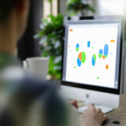 Digital marketer reviewing local SEO analytics on a computer screen with maps and graphs.