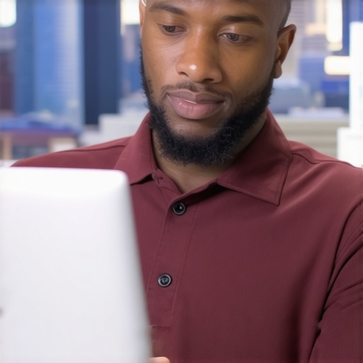 Business owner updating Google My Business profile on laptop