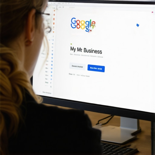 Person updating business profile online with Google Maps interface.