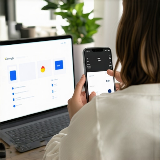 Business owner editing Google My Business profile on a laptop with phone nearby