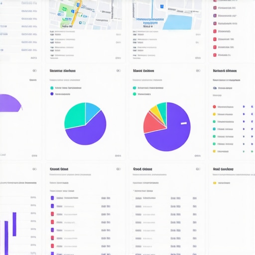 Close-up of a digital marketing dashboard showing local SEO analytics, maps, and search performance metrics.
