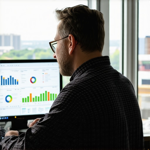 Person reviewing local SEO analytics with Greensboro city view