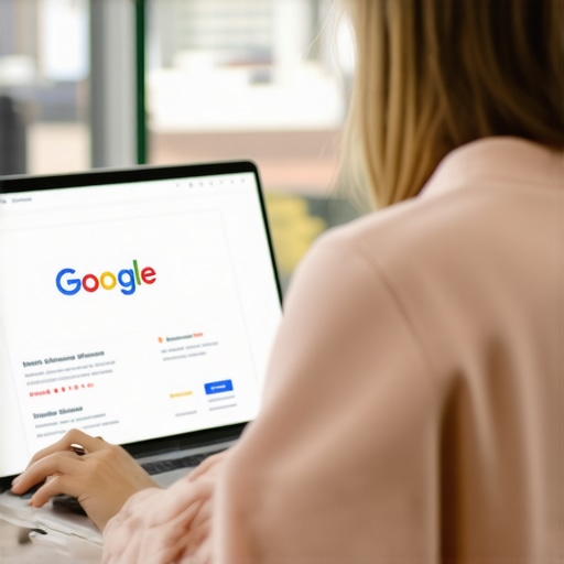 Person working on Google My Business profile with Greensboro city backdrop.