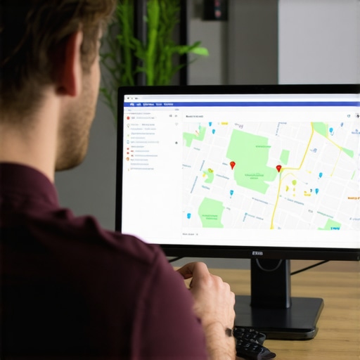 Business owner reviewing SEO analytics with Greensboro map in the background