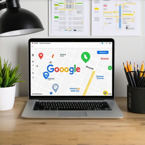 A workspace with SEO tools and Google Maps on a laptop screen