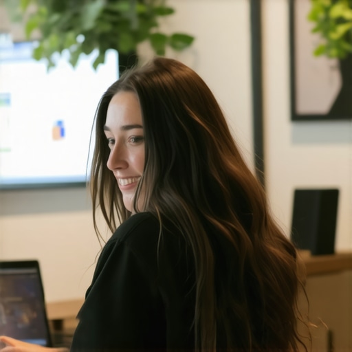 Business owner updating Google Business profile with local photos and keywords.