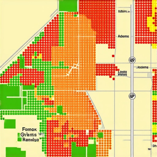 A map showing local search rankings across various Greensboro neighborhoods using a geo-grid tool.