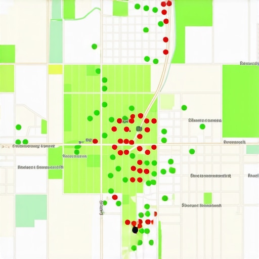 A visual heatmap showing Google Maps ranking positions across different neighborhoods in Greensboro NC