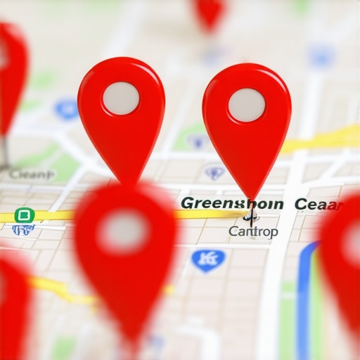Digital map of Greensboro showing location pins being optimized for local SEO.