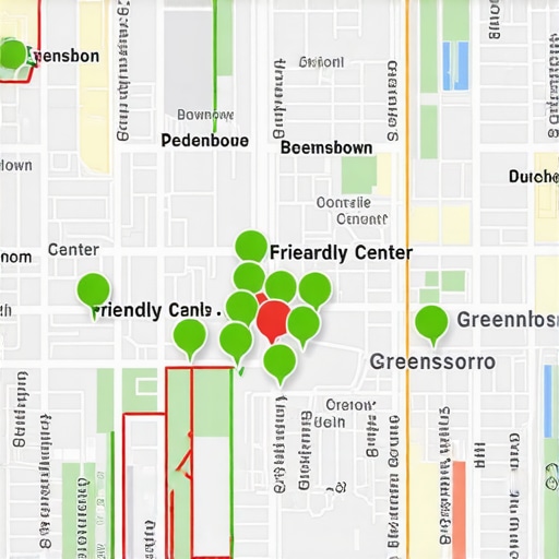 Heat map showing local search rankings across different neighborhoods in Greensboro NC