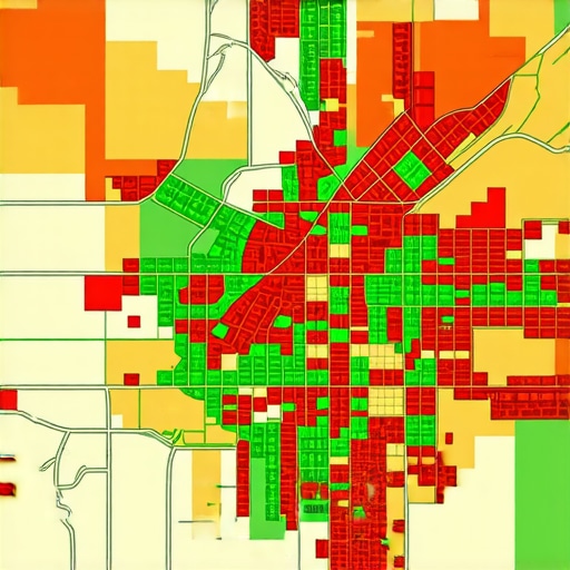 A digital heat map of Greensboro NC showing various local search ranking positions for a small business profile.