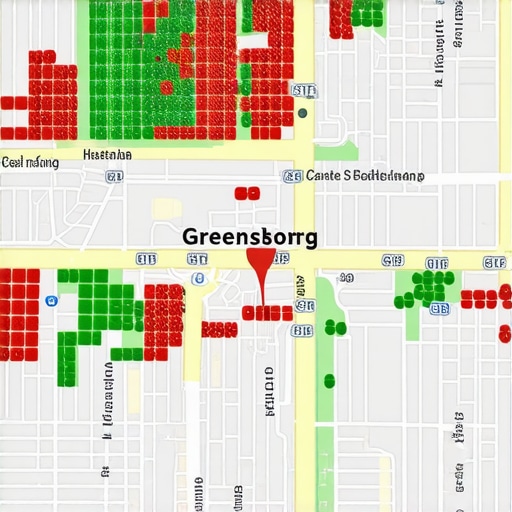 A smartphone showing a local SEO heatmap of Greensboro North Carolina used for tracking map rankings.