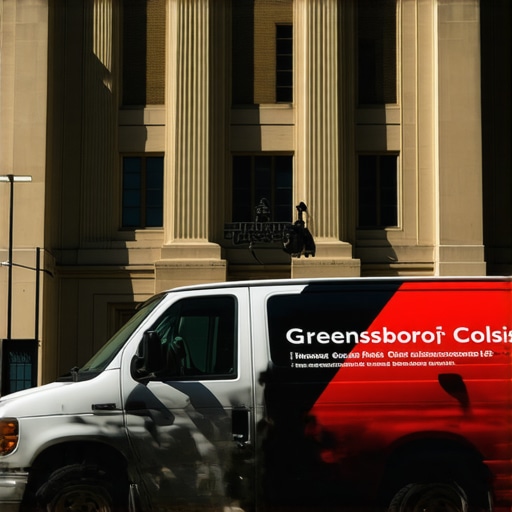 A service van parked at a Greensboro landmark to verify Google Maps location